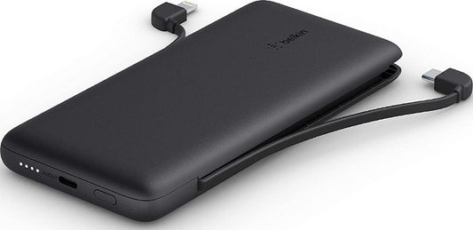 BOOST CHARGE™ 10,000 mAh PD Powerbank with Integrated Cables (USB-C and Lightning), Black