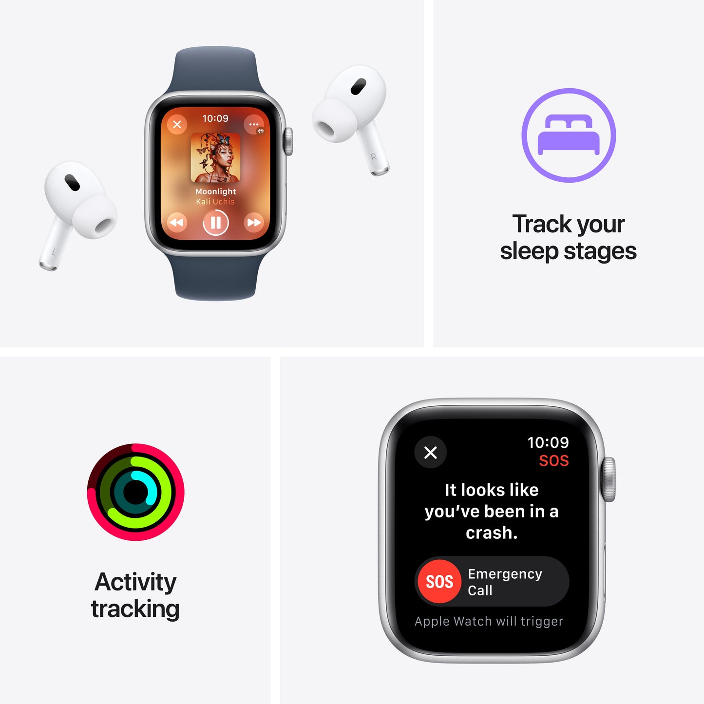 Apple Watch SE - 44mm - Silver with Storm Blue Sport Band (S/M)