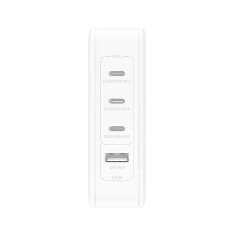 BOOST CHARGE™ 140w USB GaN 4-ports Wall Charger with UK, EU, US plug tips, White